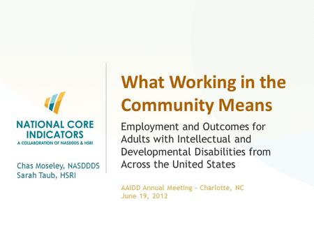 What Working in the Community Means Employment and Outcomes for Adults with Intellectual and Developmental Disabilities from Across the United States Chas.
