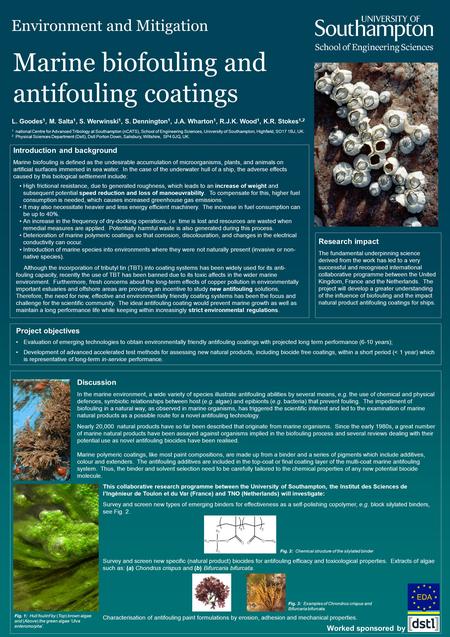 Marine biofouling and antifouling coatings L. Goodes 1, M. Salta 1, S. Werwinski 1, S. Dennington 1, J.A. Wharton 1, R.J.K. Wood 1, K.R. Stokes 1,2 1 national.