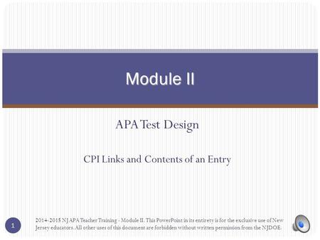 APA Test Design CPI Links and Contents of an Entry