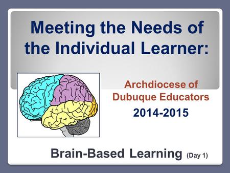 Meeting the Needs of the Individual Learner: Brain-Based Learning (Day 1) 2014-2015 Archdiocese of Dubuque Educators.
