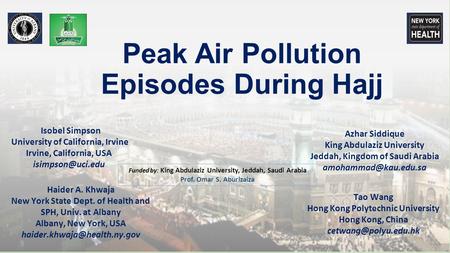 Peak Air Pollution Episodes During Hajj Isobel Simpson University of California, Irvine Irvine, California, USA Haider A. Khwaja New York.