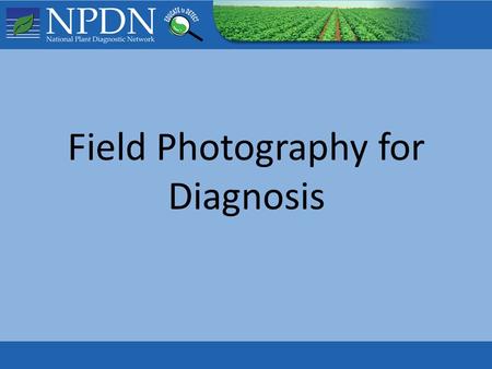 Field Photography for Diagnosis. This presentation is intended to assist First Detectors in capturing and submitting effective digital photos to support.