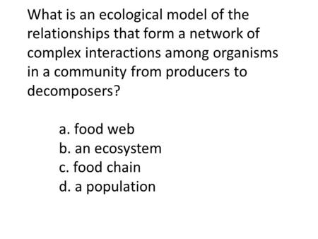 What is an ecological model of the relationships that form a network of complex interactions among organisms in a community from producers to decomposers?