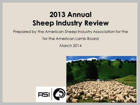 2013 Annual Sheep Industry Review Prepared by the American Sheep Industry Association for the for the American Lamb Board March 2014.