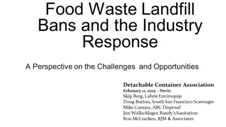Food Waste Landfill Bans and the Industry Response