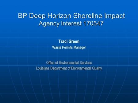 BP Deep Horizon Shoreline Impact Agency Interest 170547.