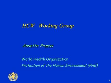 1 HCW Working Group Annette Pruess World Health Organization Protection of the Human Environment (PHE)