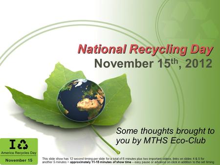 National Recycling Day November 15th, 2012