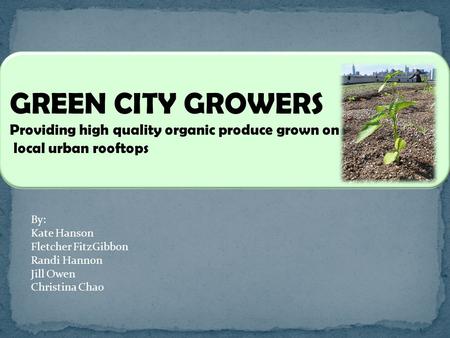 GREEN CITY GROWERS Providing high quality organic produce grown on local urban rooftops By: Kate Hanson Fletcher FitzGibbon Randi Hannon Jill Owen Christina.