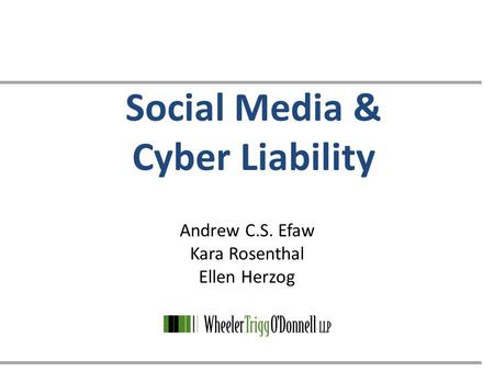 Social Media & Cyber Liability Andrew C.S. Efaw Kara Rosenthal Ellen Herzog.