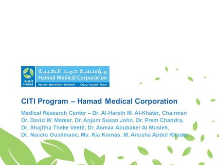 CITI Program – Hamad Medical Corporation