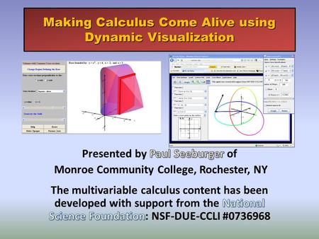 Making Calculus Come Alive using Dynamic Visualization.