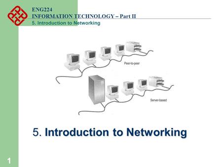 ENG224 INFORMATION TECHNOLOGY – Part II 5. Introduction to Networking 1.