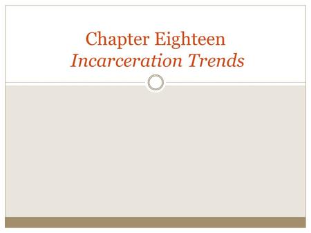 Chapter Eighteen Incarceration Trends. Learning Objectives 1. Discuss the explanations for the dramatic increase in the incarceration rate. 2. Explain.