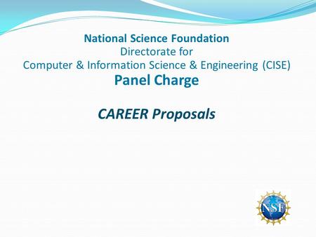 National Science Foundation Directorate for Computer & Information Science & Engineering (CISE) Panel Charge CAREER Proposals.