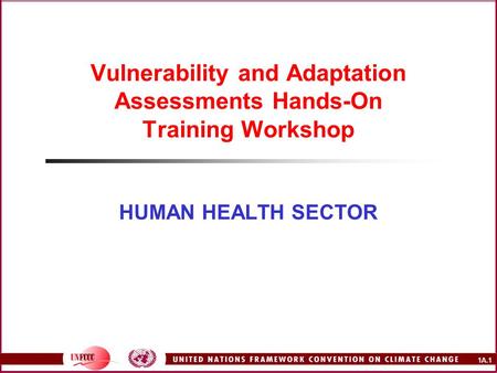 1A.1 Vulnerability and Adaptation Assessments Hands-On Training Workshop HUMAN HEALTH SECTOR.