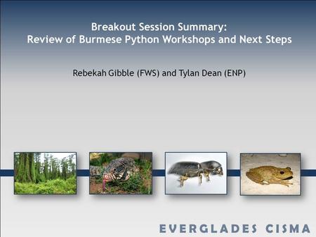 Breakout Session Summary: Review of Burmese Python Workshops and Next Steps Rebekah Gibble (FWS) and Tylan Dean (ENP)