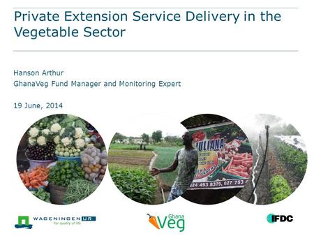 Private Extension Service Delivery in the Vegetable Sector Hanson Arthur GhanaVeg Fund Manager and Monitoring Expert 19 June, 2014.
