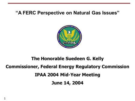 1 The Honorable Suedeen G. Kelly Commissioner, Federal Energy Regulatory Commission IPAA 2004 Mid-Year Meeting June 14, 2004 “A FERC Perspective on Natural.