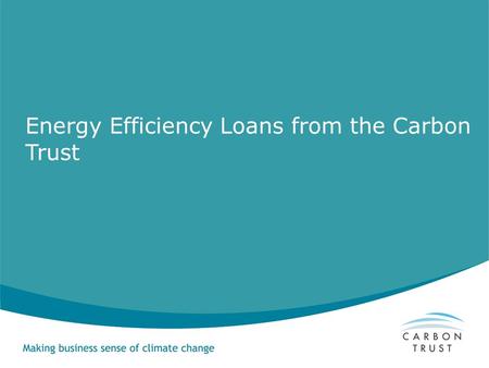 Energy Efficiency Loans from the Carbon Trust. The Carbon Trust is about making business sense of climate change Set up by Government in 2001 as part.