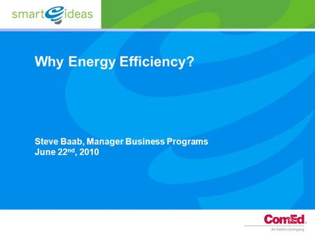 Why Energy Efficiency? Steve Baab, Manager Business Programs June 22 nd, 2010.