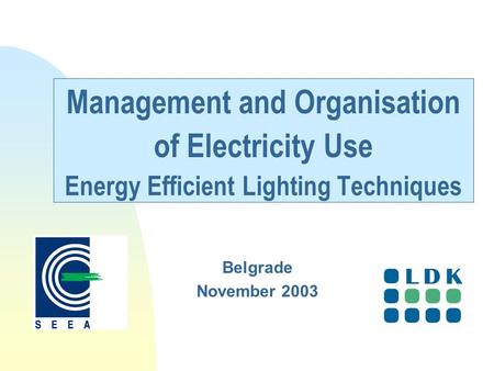 Management and Organisation of Electricity Use Energy Efficient Lighting Techniques Belgrade November 2003.