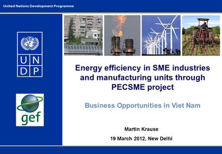 Energy efficiency in SME industries and manufacturing units through PECSME project Business Opportunities in Viet Nam Martin Krause 19 March 2012, New.