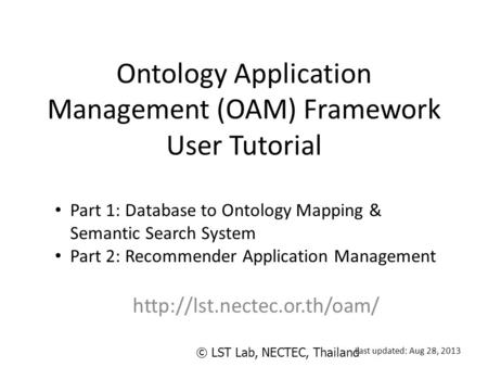 Ontology Application Management (OAM) Framework User Tutorial