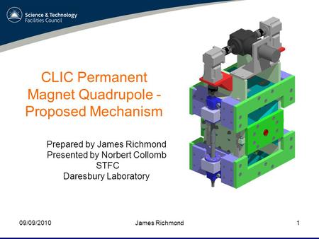 James Richmond09/09/20101 CLIC Permanent Magnet Quadrupole - Proposed Mechanism Prepared by James Richmond Presented by Norbert Collomb STFC Daresbury.