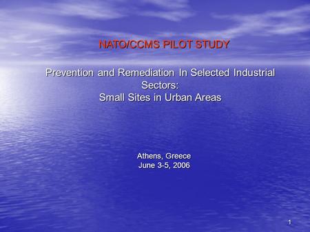 1 Prevention and Remediation In Selected Industrial Sectors: Small Sites in Urban Areas Athens, Greece June 3-5, 2006 NATO/CCMS PILOT STUDY.