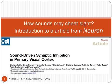 How sounds may cheat sight? Introduction to a article from Neuron Neuron 73, 814–828, February 23, 2012 1.