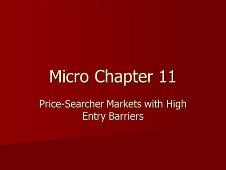 Micro Chapter 11 Price-Searcher Markets with High Entry Barriers.