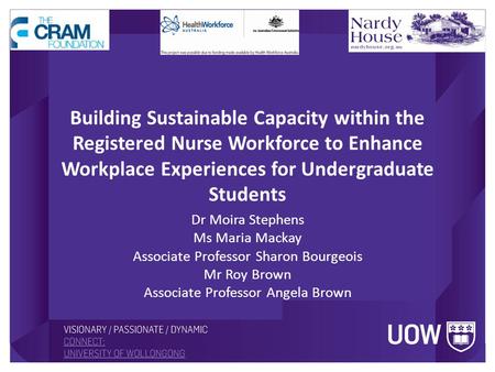 Building Sustainable Capacity within the Registered Nurse Workforce to Enhance Workplace Experiences for Undergraduate Students Dr Moira Stephens Ms Maria.