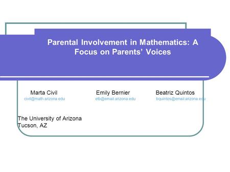 Parental Involvement in Mathematics: A Focus on Parents’ Voices