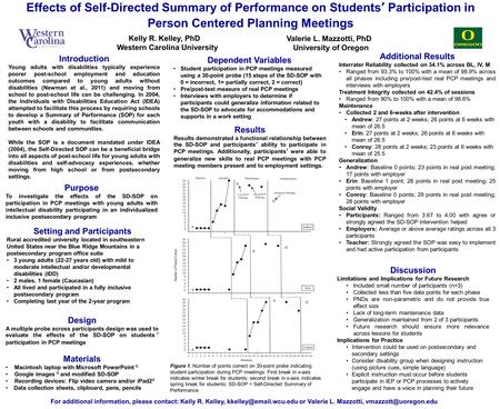 Effects of Self-Directed Summary of Performance on Students’ Participation in Person Centered Planning Meetings For additional information, please contact: