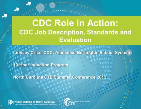 CDC Role in Action: CDC Job Description, Standards and Evaluation Lindsey Criss, CDC, Alamance-Burlington School System 10-Hour Induction Program North.