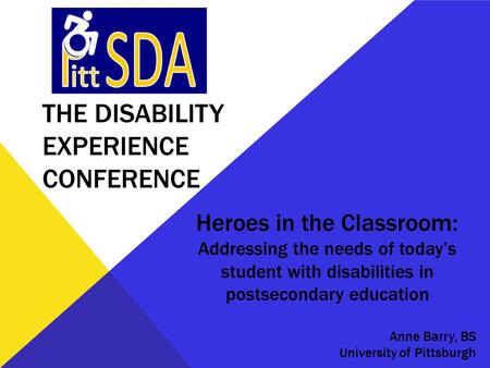 THE DISABILITY EXPERIENCE CONFERENCE Heroes in the Classroom: Addressing the needs of today’s student with disabilities in postsecondary education Anne.