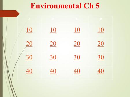 Environmental Ch 5 A B C D 10 20 30 40.