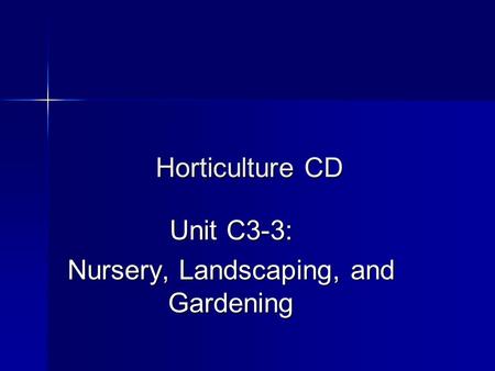 Horticulture CD Unit C3-3: Nursery, Landscaping, and Gardening.