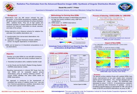 Xiaolei Niu and R. T. Pinker Department of Atmospheric and Oceanic Science, University of Maryland, College Park, Maryland Radiative Flux Estimates from.