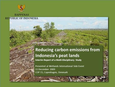 Reducing carbon emissions from Indonesia’s peat lands COP15 December 2009 COP15 December 2009 Reducing carbon emissions from Indonesia’s peat lands COP15.