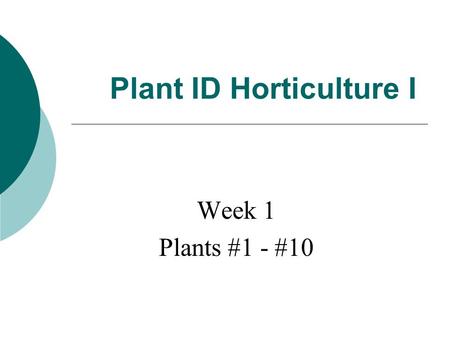 Plant ID Horticulture I