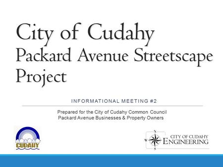 City of Cudahy Packard Avenue Streetscape Project INFORMATIONAL MEETING #2 Prepared for the City of Cudahy Common Council Packard Avenue Businesses & Property.