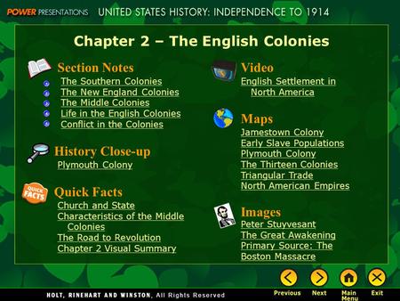 Chapter 2 – The English Colonies