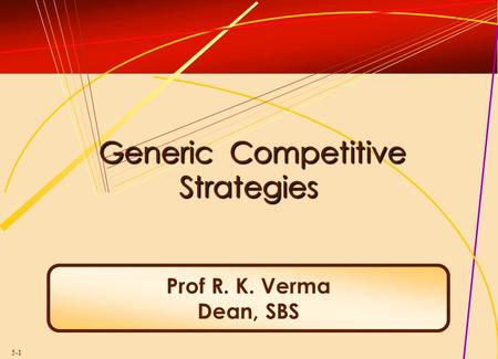 5-1 Generic Competitive Strategies Generic Competitive Strategies Prof R. K. Verma Dean, SBS.