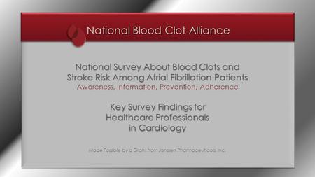 National Blood Clot Alliance National Survey About Blood Clots and Stroke Risk Among Atrial Fibrillation Patients Awareness, Information, Prevention, Adherence.