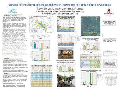 BioSand Filters: Appropriate Household Water Treatment for Floating Villages in Cambodia Curry, K.D. 1, M. Morgan 2, S. H. Peang 2, S. Seang 2 1 : Bridgewater.