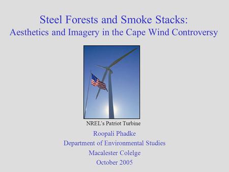 Steel Forests and Smoke Stacks: Aesthetics and Imagery in the Cape Wind Controversy Roopali Phadke Department of Environmental Studies Macalester Colelge.