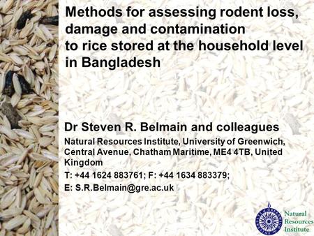 Methods for assessing rodent loss, damage and contamination to rice stored at the household level in Bangladesh Dr Steven R. Belmain and colleagues Natural.