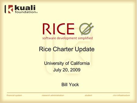 Rice Charter Update University of California July 20, 2009 Bill Yock.